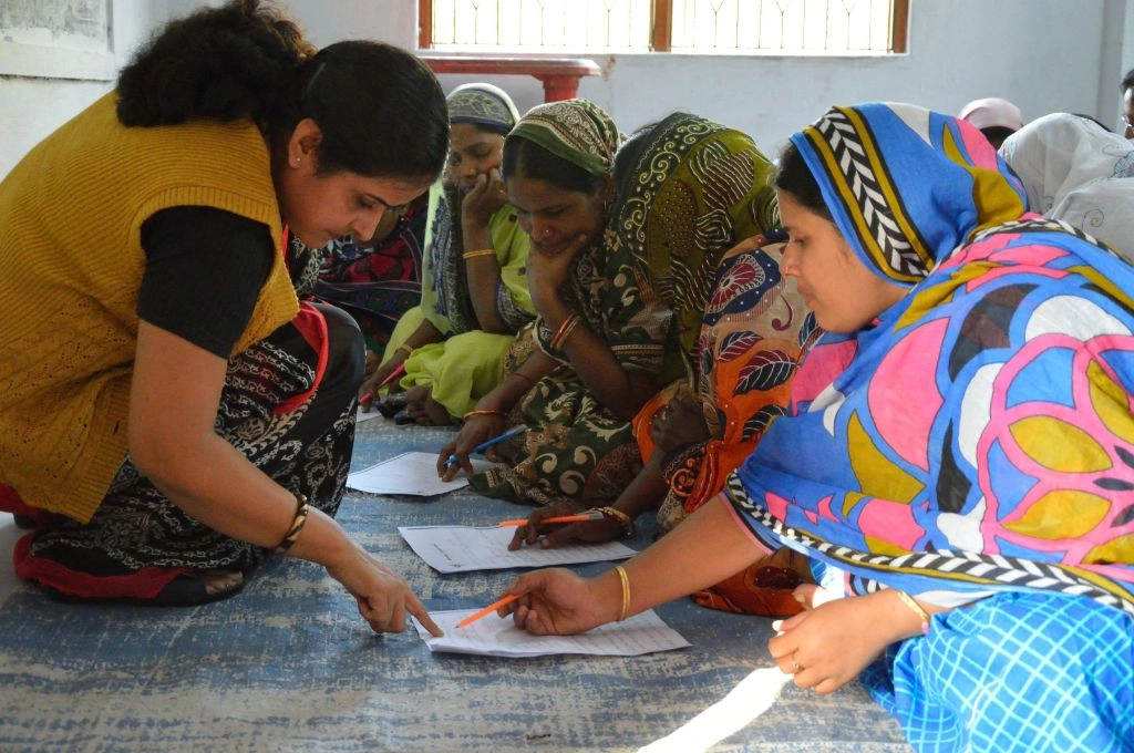 A woman taking a survey