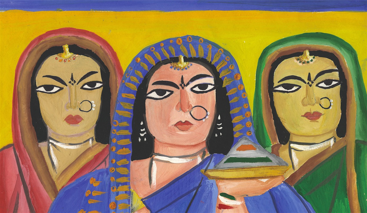 Painting of three women-Kamla Bhasin-development feminist-Photo Courtesy: Aseema