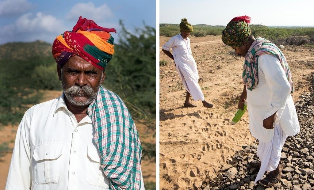 Collage of the pugees, left: front profile of a pugee in a turban and right of them identifying foorprints-pastoralist in India