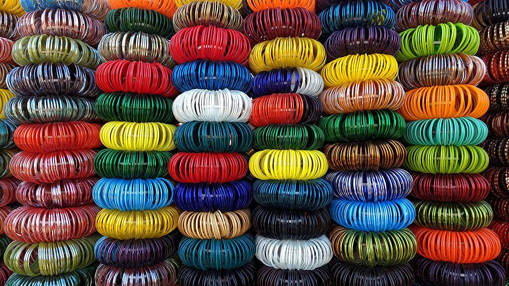 Many colourful bangles in a market