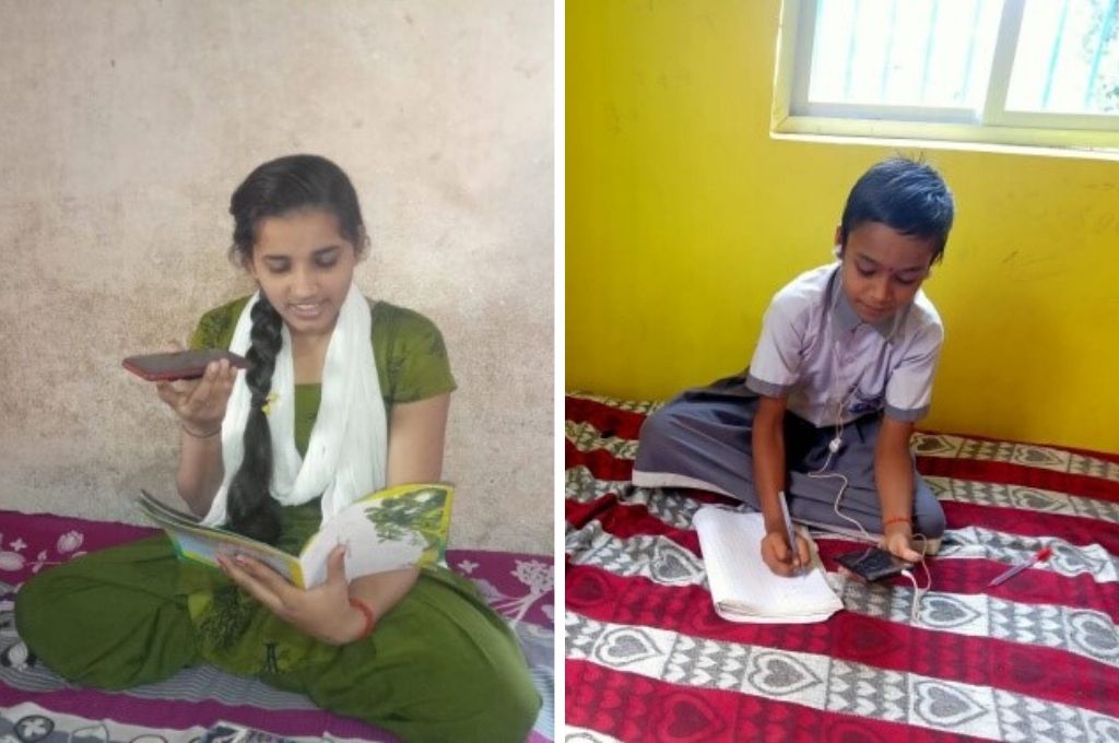 Edu-leader Alka reading a story to her student on the phone