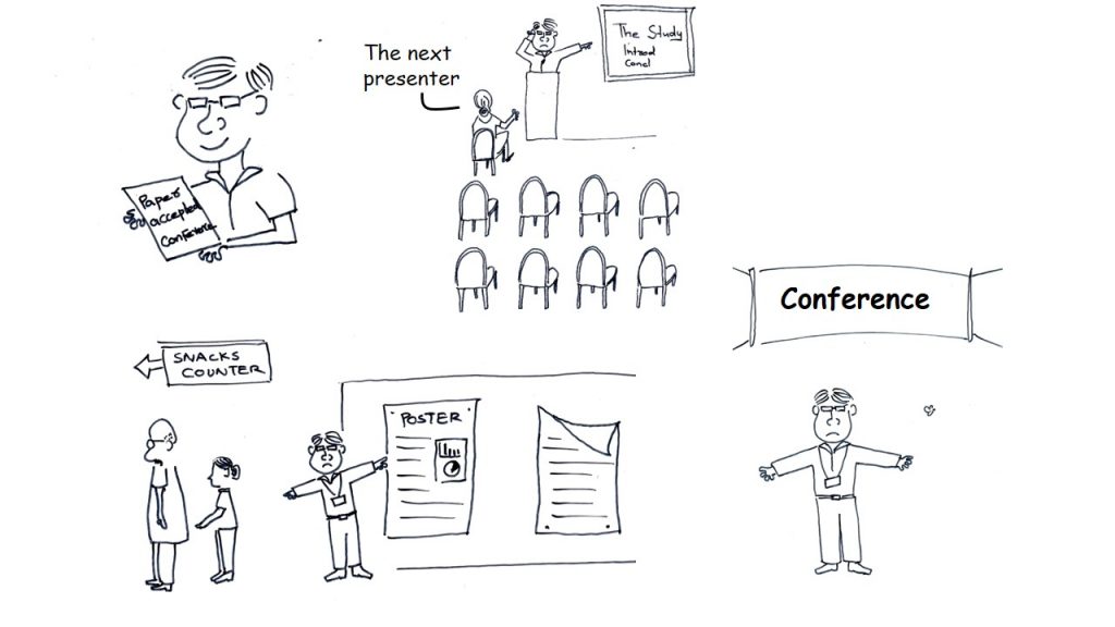 Illustration of a researcher at a conference
