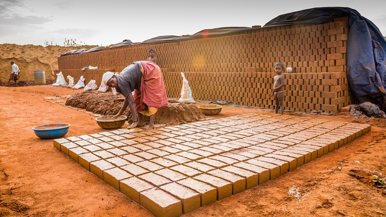 A woman in Tamil Nadu, India, laying bricks- female labour and workforce participation- Picture courtesy: Wikimedia Commons