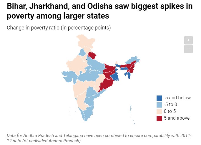 map of India showing poverty ratio of state-rural poverty