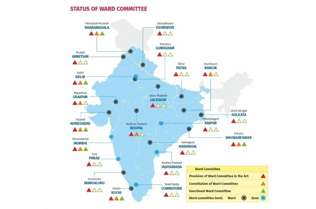 map showing status of ward committees in India-local government