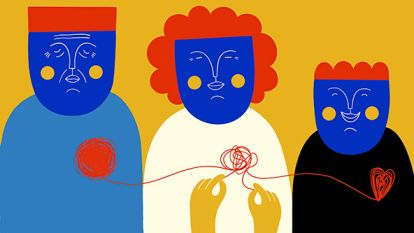 Illustration showing three people with their hearts tied with a thread_Helena Pallarés_social change