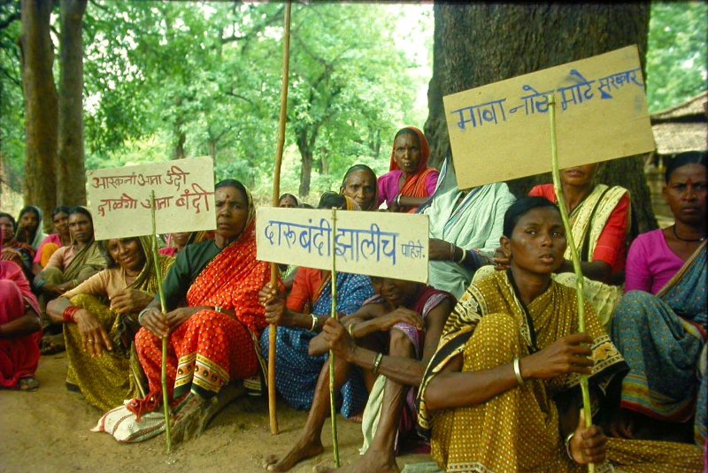 Women in Gadchiroli, India protesting alcohol and tobacco