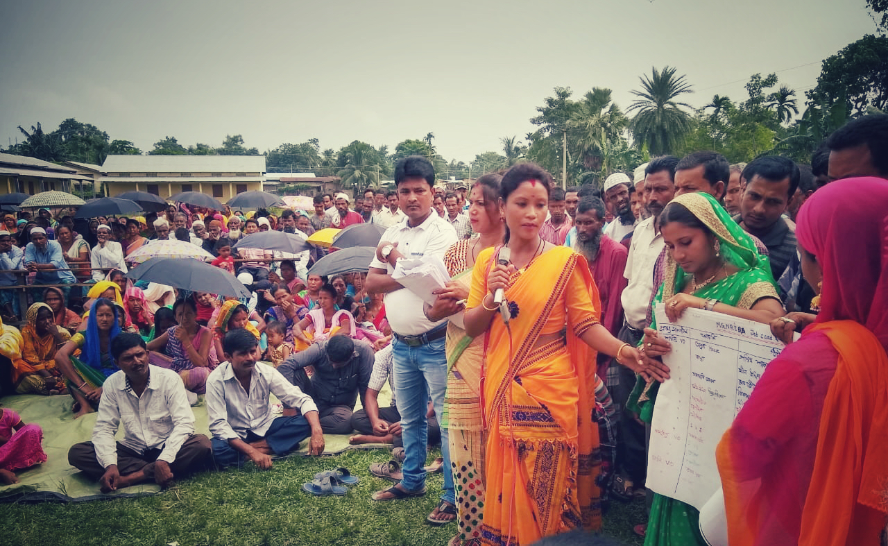 Women presenting Gram Panchayat Development Plan