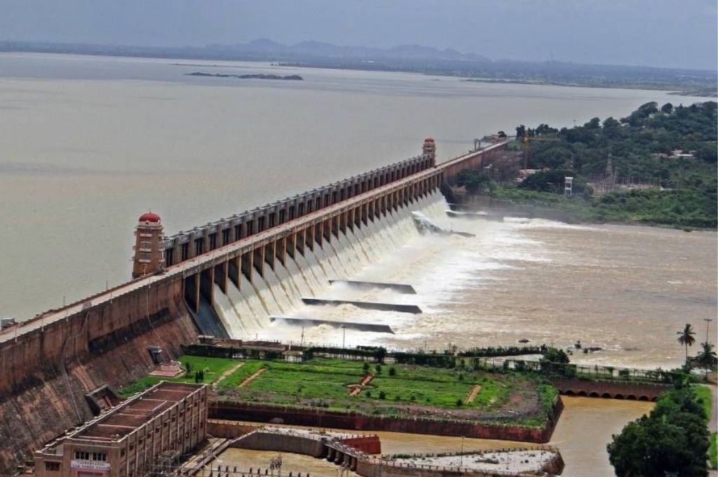 Aerial shot of Tungabhadra dam in karnataka