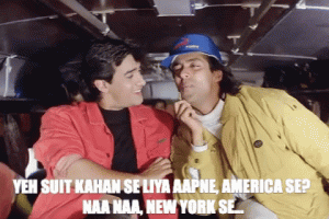 Salman Khan and Aamir Khan in a scene from Andaz Apna Apna