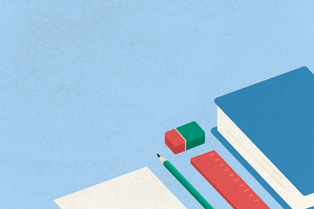 illustration of paper, notebook, and a pencil on a blue background-NEP 2020