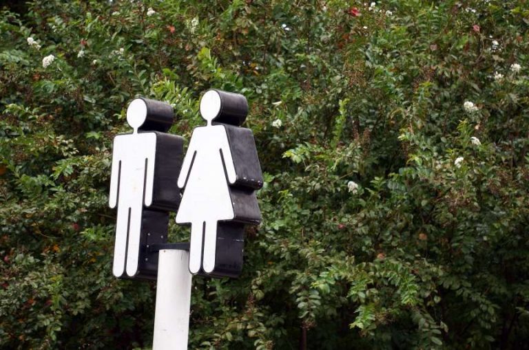 a restroom sign of a man and woman against a green background-gender lens investing- picture courtesy: Pixabay