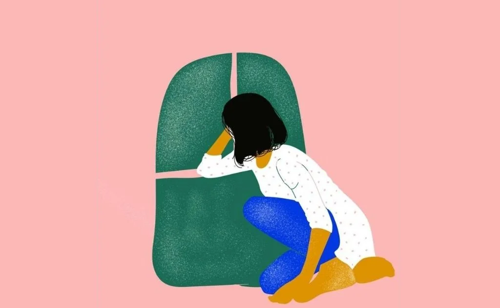 Ilustration of a person sitting down with a green block in the back-loneliness-shreya gupta