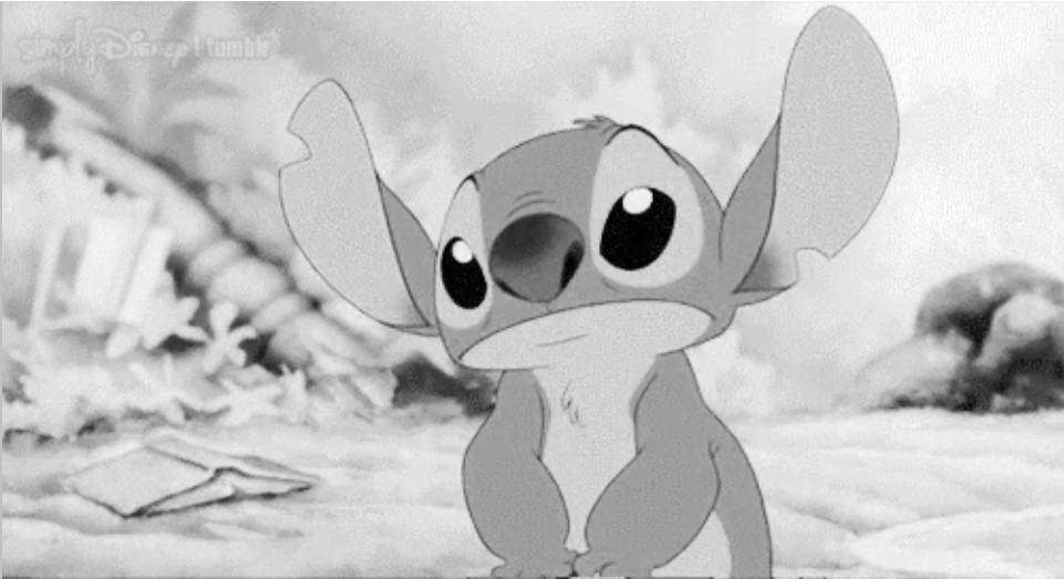 black and white image of stitch with ears up-social sector