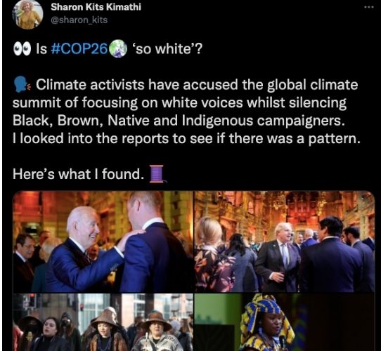 Screenshots of tweets by Sharon Kits Kimathi about the exclusion at COP 26