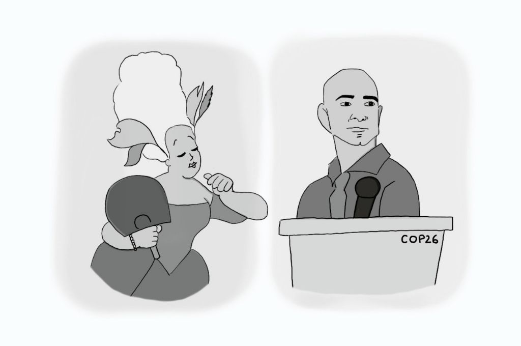 a cartoon of Marie Antoinette and Jeff Bezos-COP26 nonprofit humour