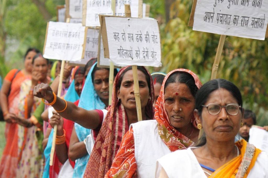 Women marching with slogans-women's empowerment