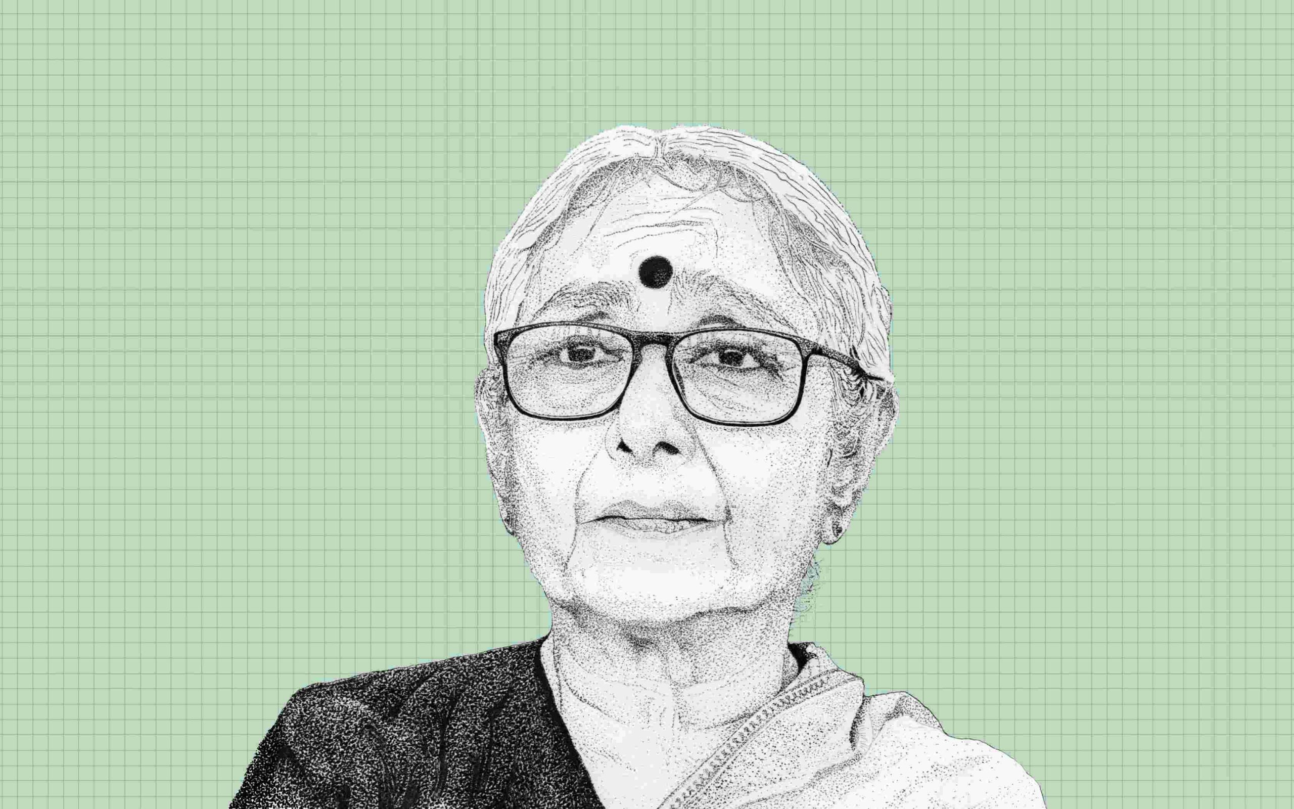 An illustration of Aruna Roy, social activist, driving force behind the RTI Act and MGNREGA, and Magsaysay Award winner