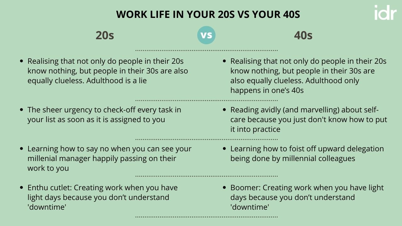 Work life in your 20s vs your 40s-nonprofit humour