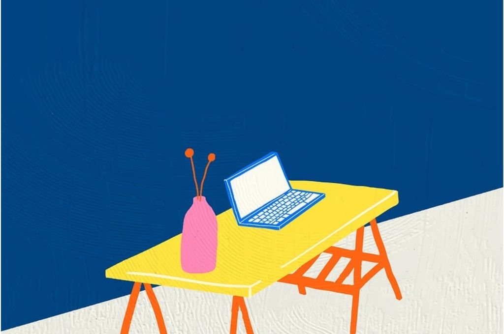 A painting of a laptop and a vase on a desk-nonprofit humour