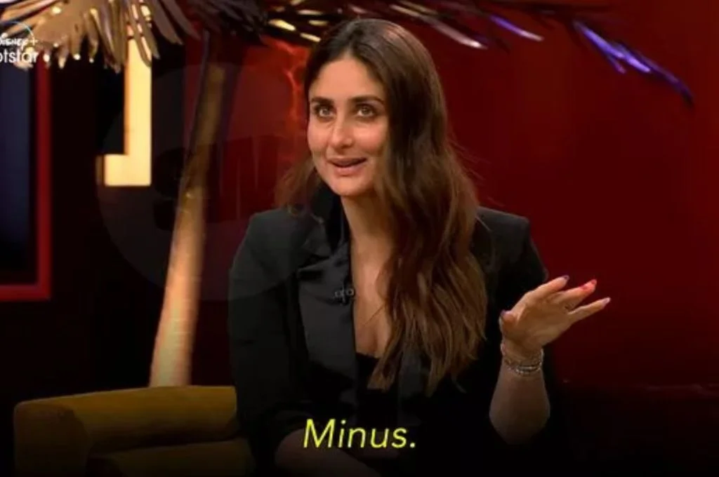 Image of Kareena Kapoor saying "minus"-nonprofit humour