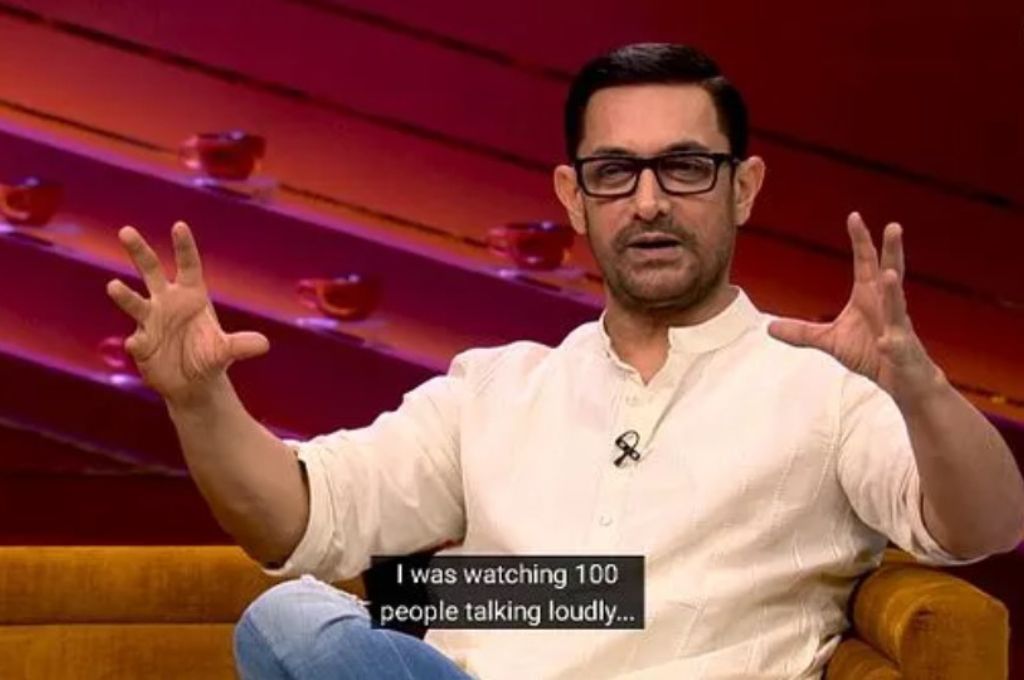 Image of Aamir Khan saying "I was watching 100 people talking loudly"-nonprofit humour