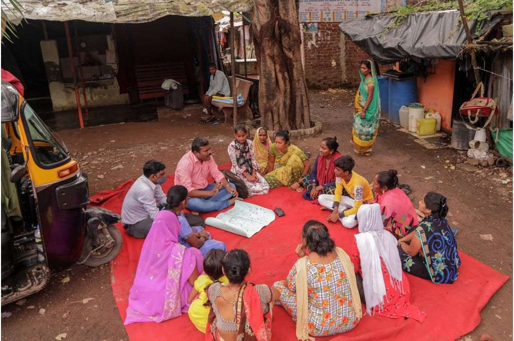 Youth groups along with community members from Ambojwadi, a slum in north western periphery of Mumbai, gather to discuss the climate crisis