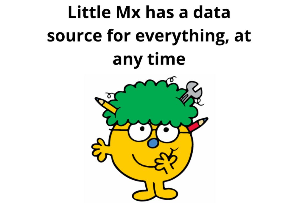 A meme saying Little Mx has a data source for everything at any time_little miss