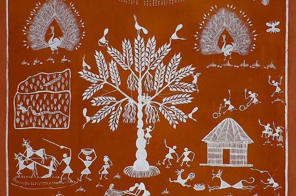 A Warli painting depicting a village community-returnable grant
