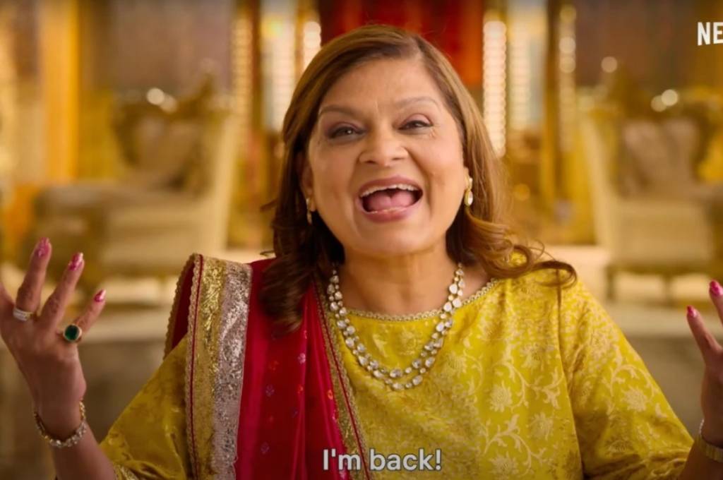 Image of Seema aunty saying "I'm back!"-nonprofit humour
