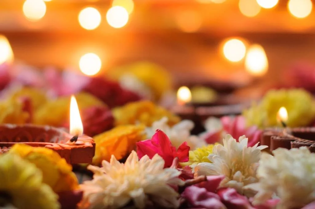 Image depicting numerous diyas and flowers-nonprofit humour