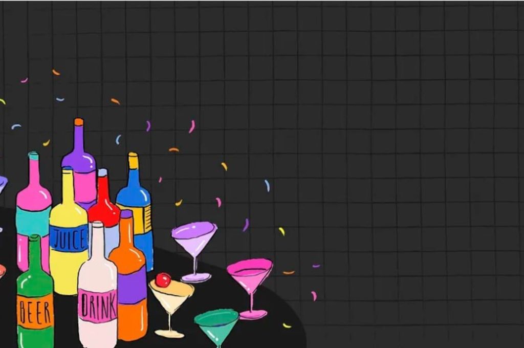 An illustration of bottles and glasses with confetti_Nonprofit humour