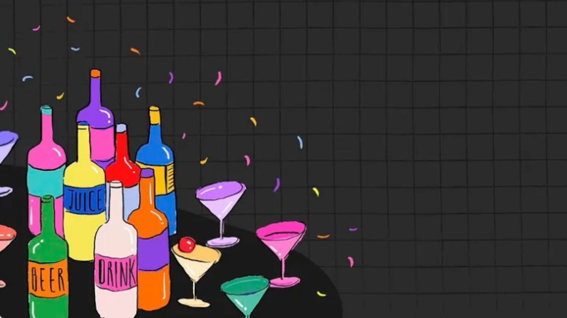 An illustration of bottles and glasses with confetti -nonprofit humour