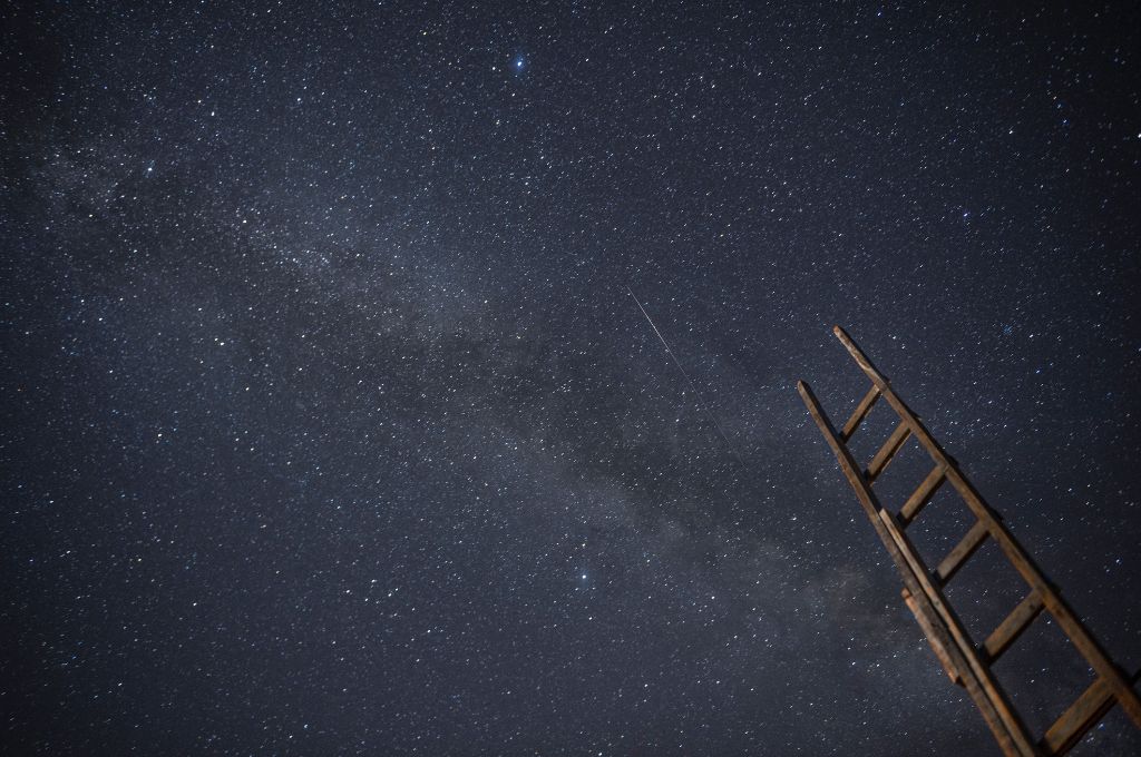night sky with stars and brown ladder-fundraising