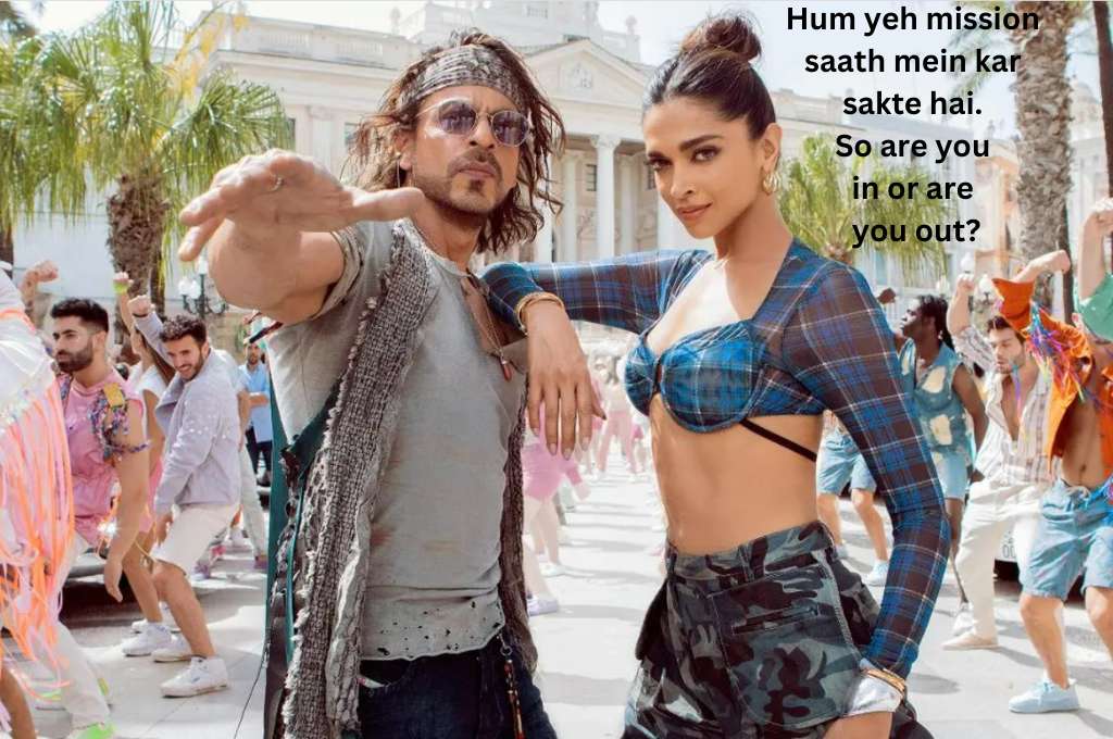 shahrukh khan and deepika padukone in the music video of pathaan--nonprofit humour