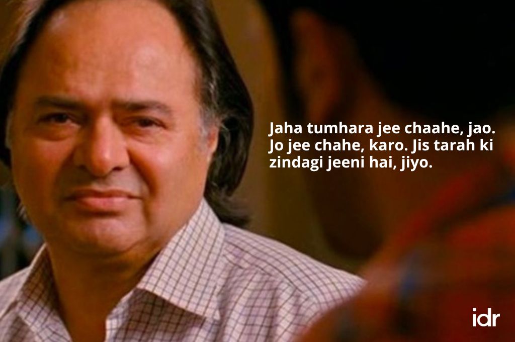 Farooq Sheikh saying "jaha tumhara jee chaahe, jao. Jo jee chahe, karo. Jis tarah ki zindagi jeeni hai, jiyo."_nonprofit humour 