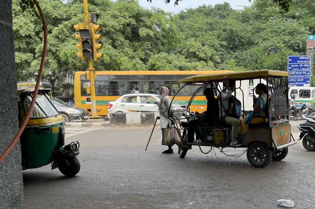 An e-rickshaw running on lead-acid battery in South Delhi.