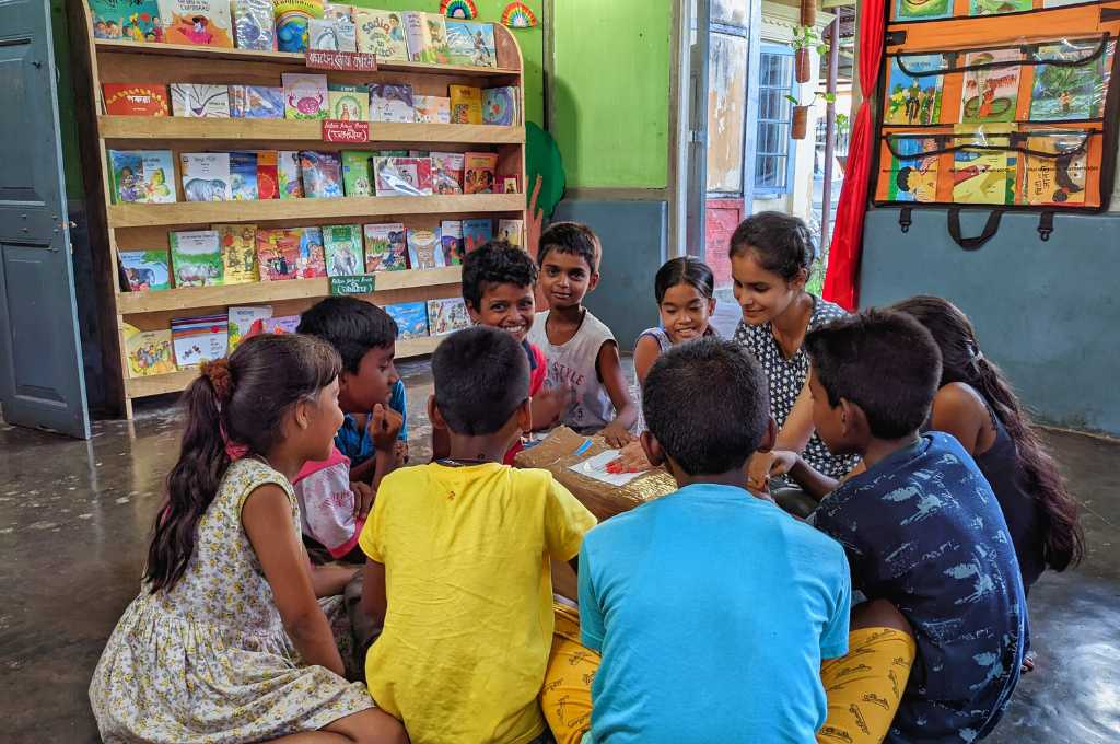 Children in a library_public library