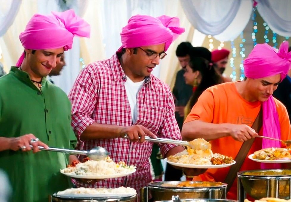 Scene from 3 idiots where they are eating at a wedding-g20