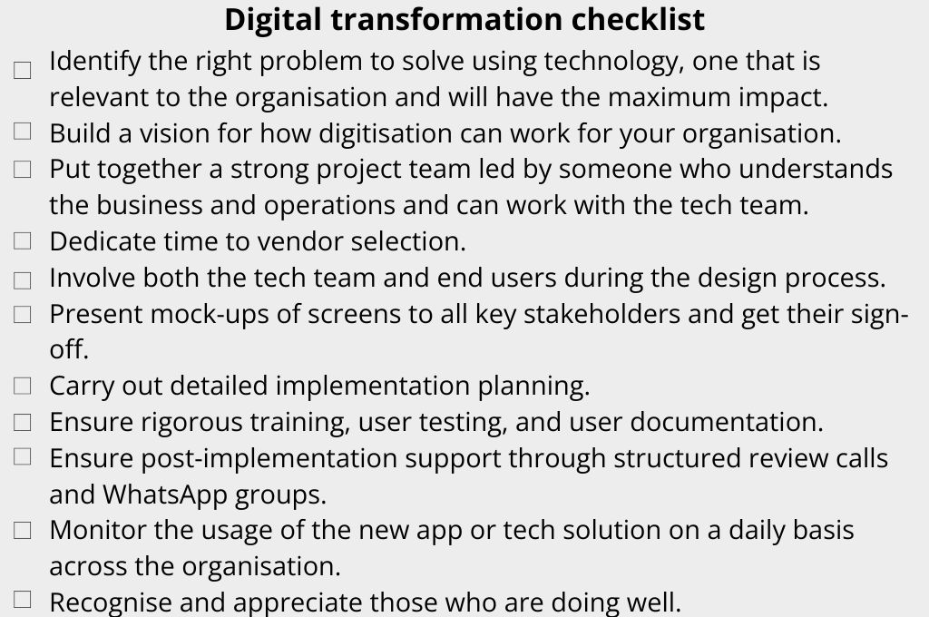 A checklist for digital transformation