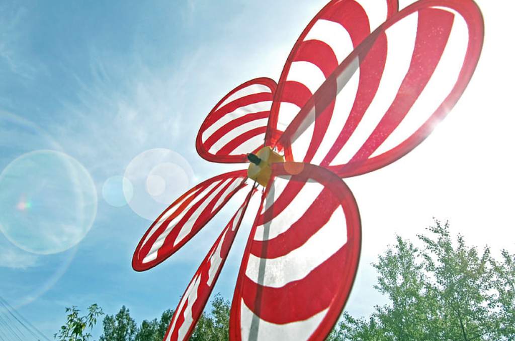 a red and white flower windmill--scale