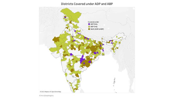 Map highlighting districts covered under aspirational districts programme and aspirational blocks programme. 