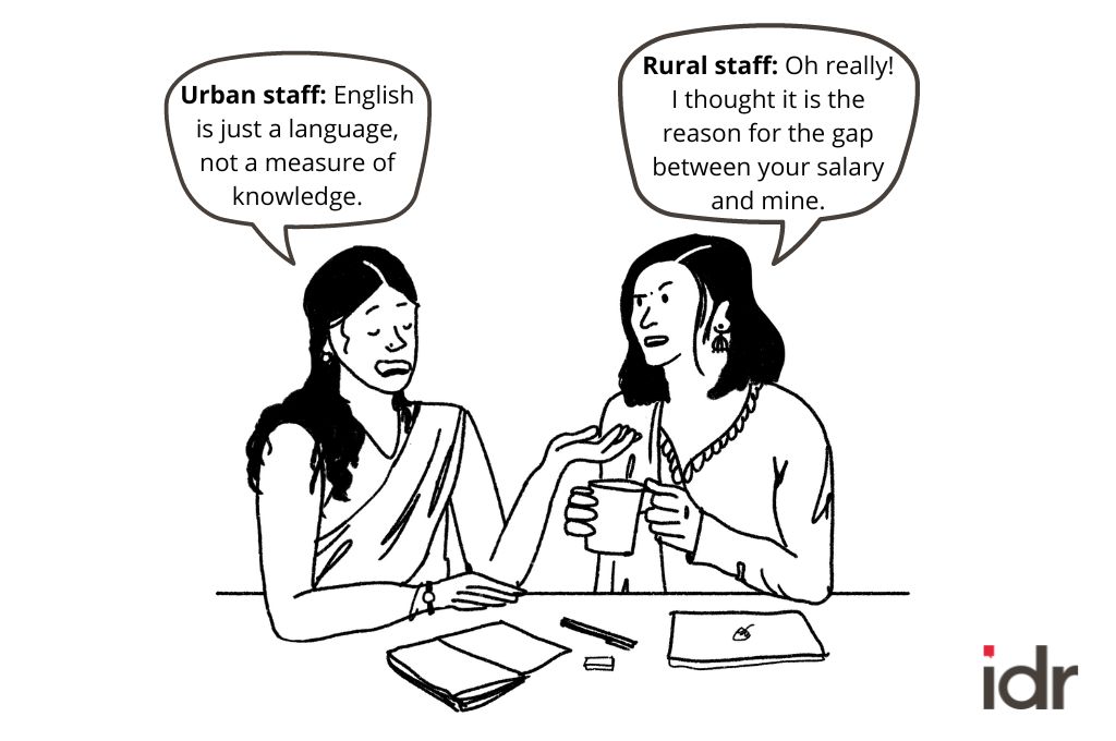black and white cartoon about the social sector featuring two women--nonprofit humour