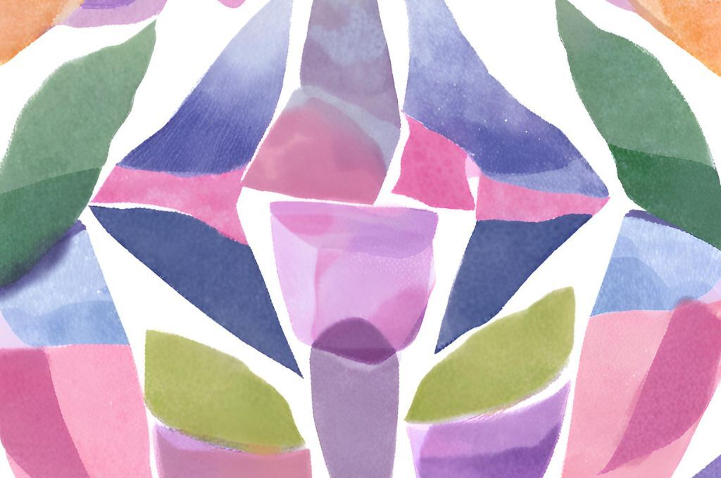 an abstract drawing with pink, blue, green, and purple shapes--social impact learning