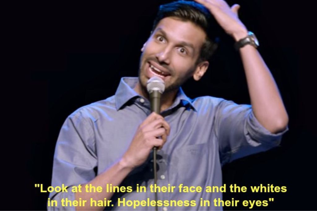 a comedian saying "Look at the lines in their face and the whites in their hair"-nonprofit humour