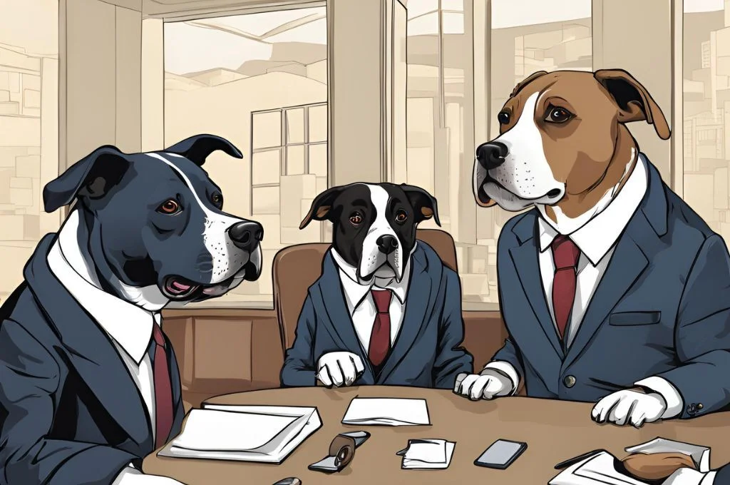 Three dogs sitting around a table_nonprofit humour