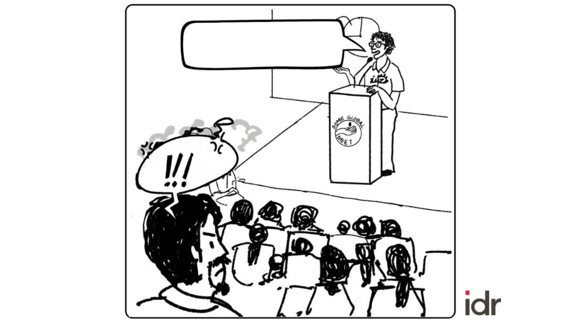 a cartoon of a public policy researcher giving a speech_nonprofit humour