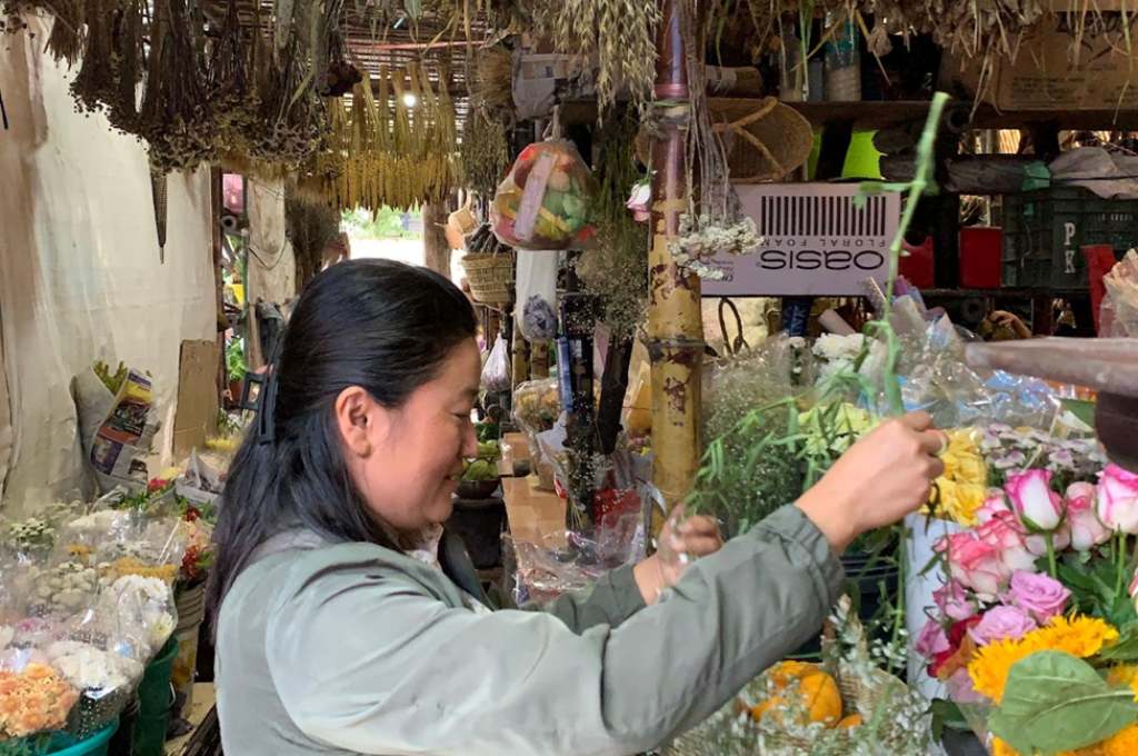 Dzuvinu’s flower kiosk at the bamboo market in B.O.C, Kohima-dried flowers