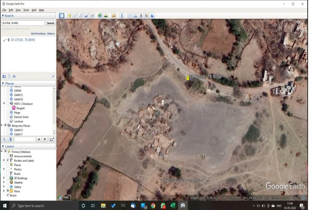 A satellite image shows the dry tank site in Kudar village before restoration work- Water management