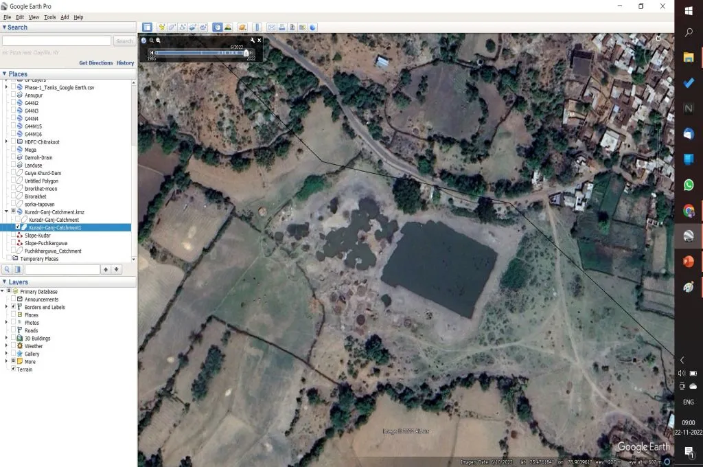 A satellite image shows the tank in Kudar filled with water after restoration- Water management